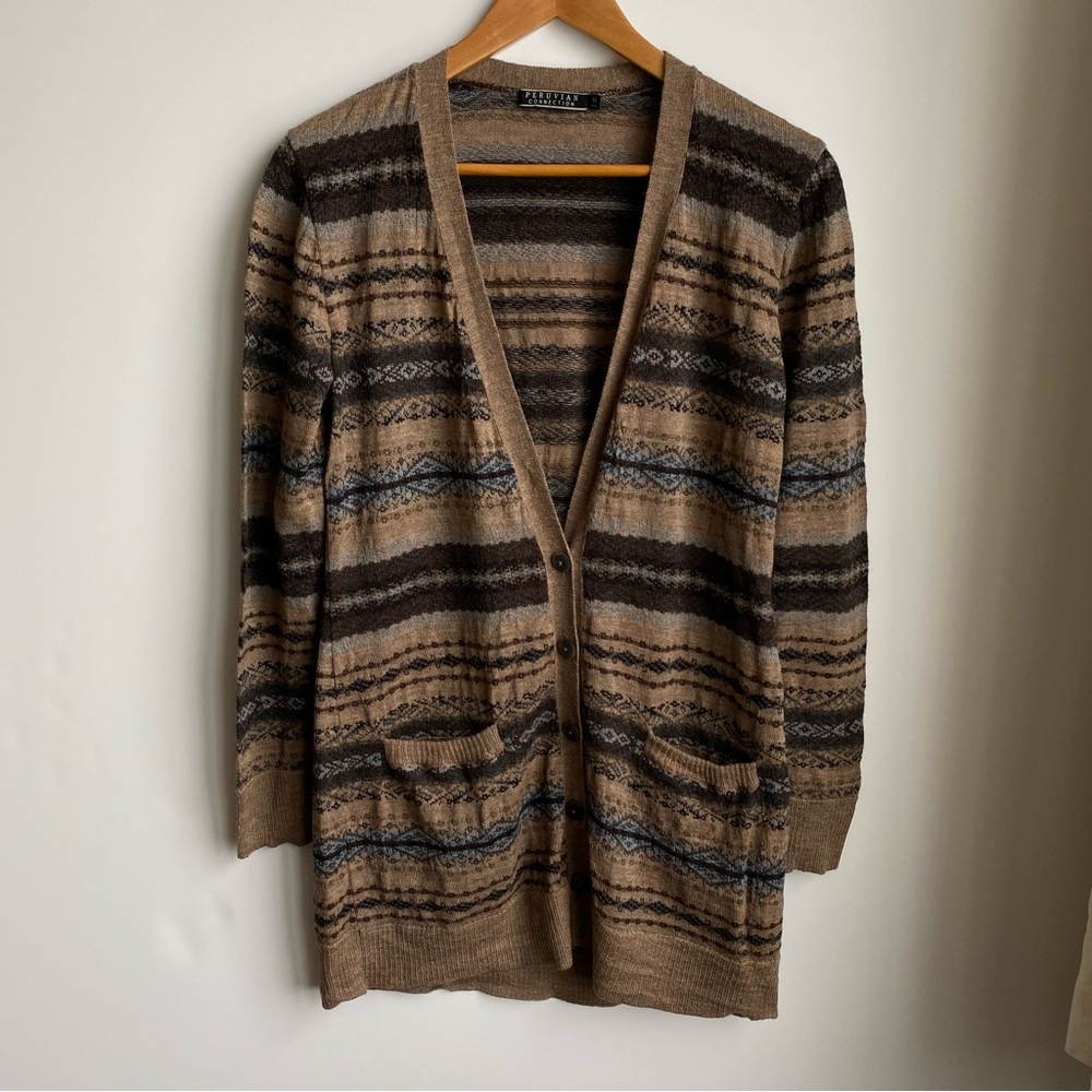 Peruvian Connection Baby Alpaca Wool Duster Long Button Cardigan With Pockets
